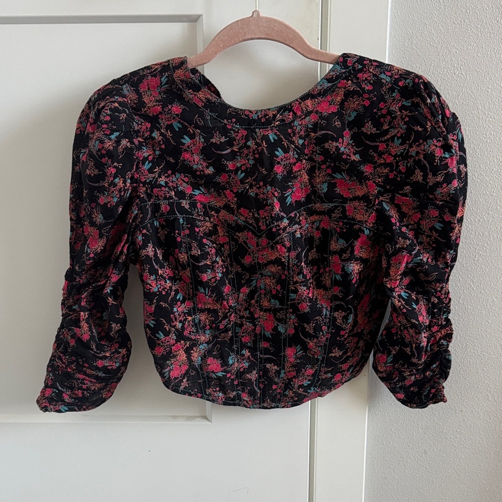 Free People Black and Pink Floral Blouse